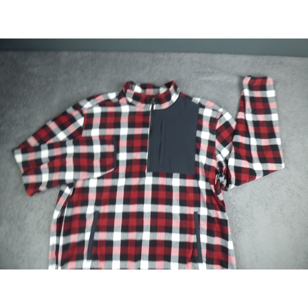 Duluth Trading Co Mens XXL Red Buffalo Plaid Fleece Quarter Zip Pullover Jacket